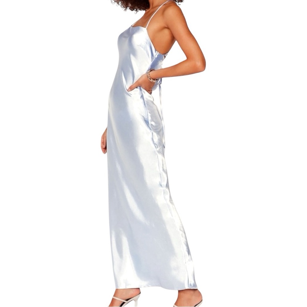 NWT NASTY GAL Don't Slip Down Satin Maxi Open Back String Dress WHITE size 4